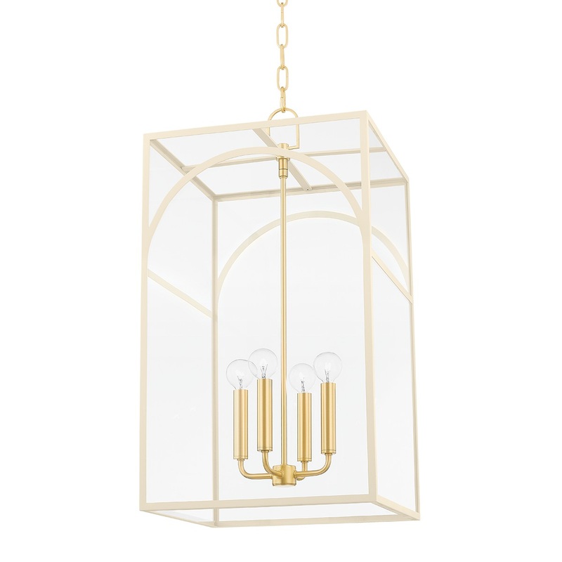 Mitzi H642704L-AGB/TCR Addison Four Light Pendant, Aged Brass/Textured Cream Combo
