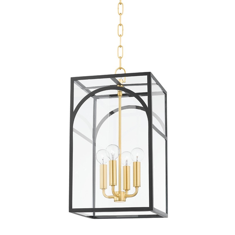 Mitzi H642704S-AGB/TBK Addison Four Light Pendant, Aged Brass/Textured Black Combo