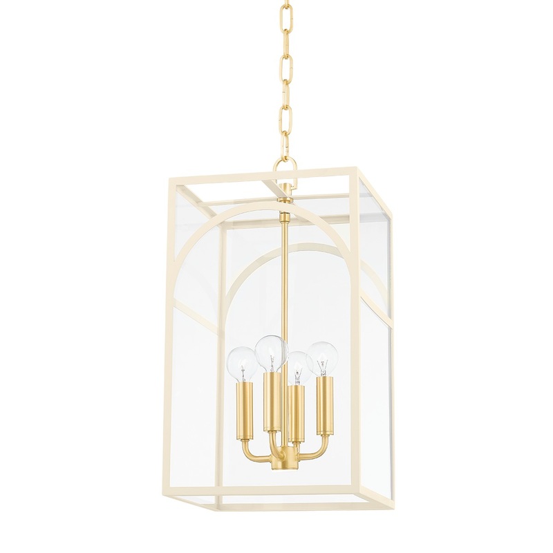 Mitzi H642704S-AGB/TCR Addison Four Light Pendant, Aged Brass/Textured Cream Combo