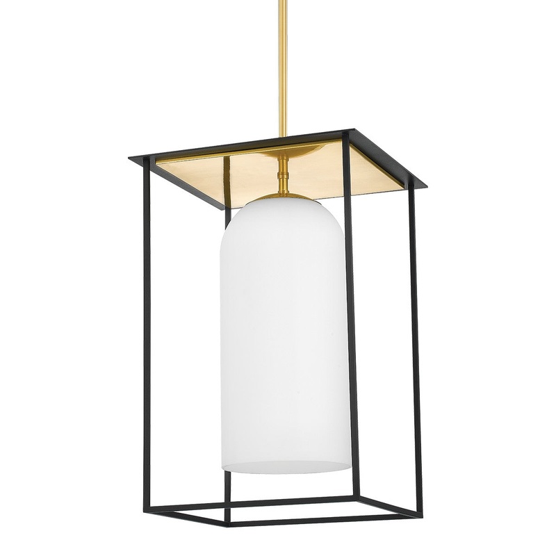 Mitzi H644701L-AGB/TBK Teres One Light Pendant, Aged Brass/Textured Black Combo