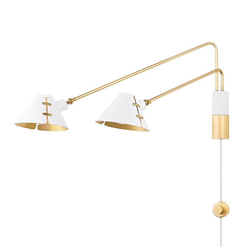 Hudson Valley KBS1752102-AGB/SWH Split Two Light Wall Sconce, Aged Brass/Soft White