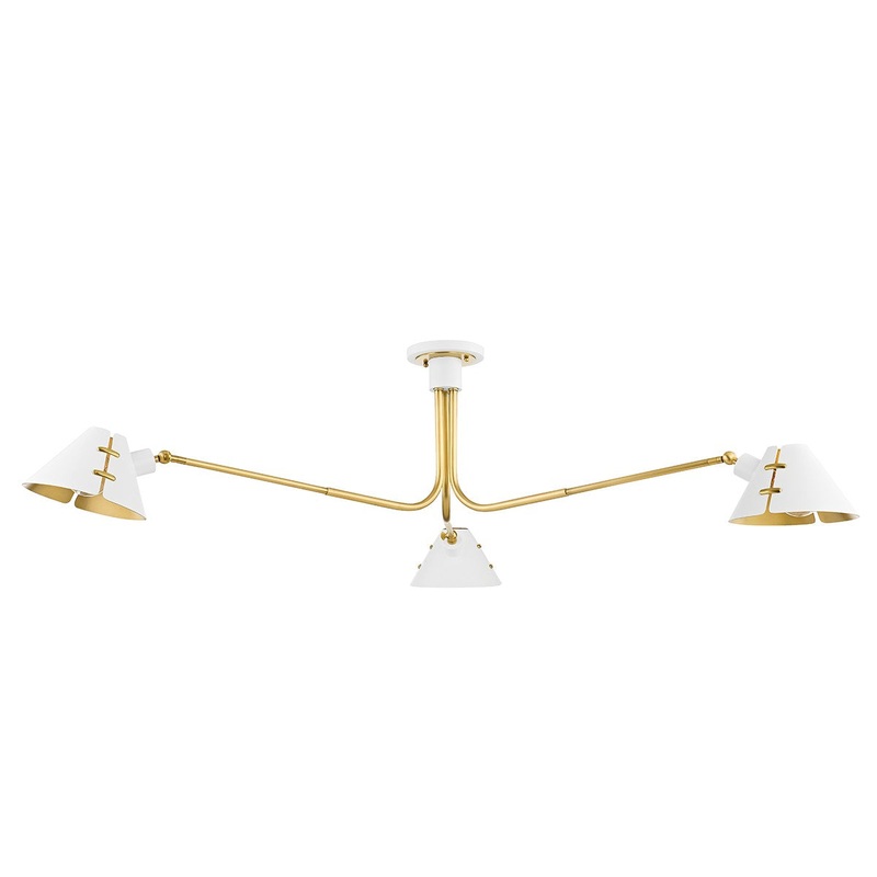 Hudson Valley KBS1752803-AGB/SWH Split Three Light Semi Flush Mount, Aged Brass/Soft White