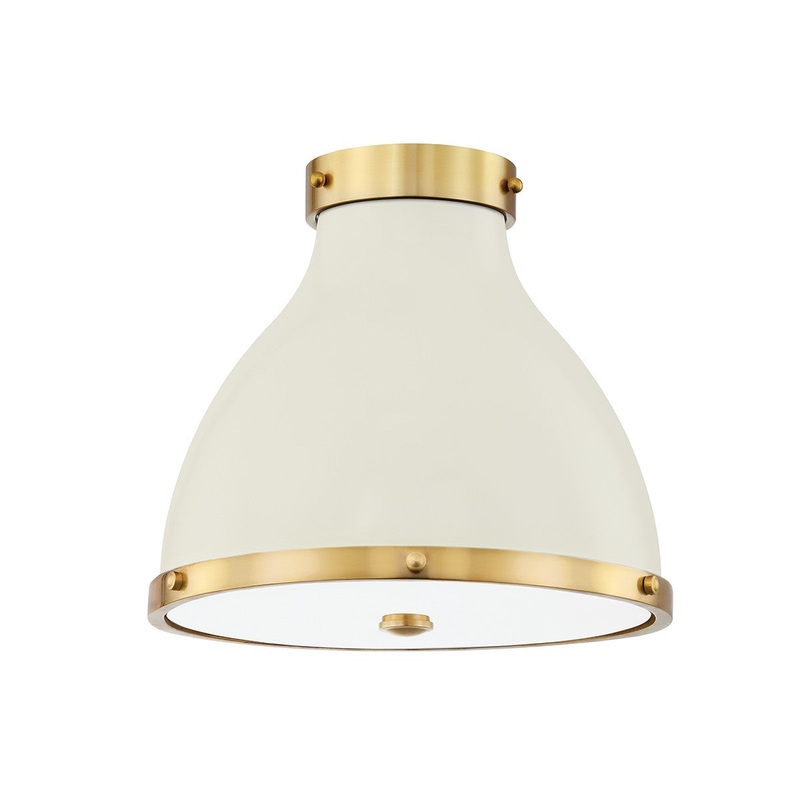 Hudson Valley MDS360-AGB/OW Painted No. 3 Two Light Flush Mount, Aged Brass/Off White