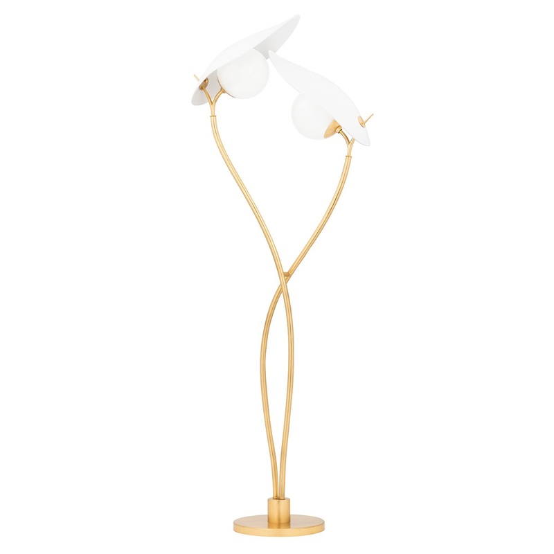 Hudson Valley KBS1749401-GL/TWH Frond Two Light Floor Lamp, Gold Leaf/Textured On White Combo