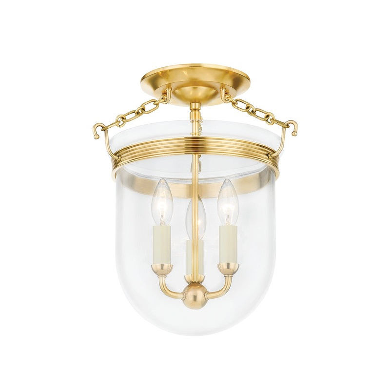 Hudson Valley MDS1600-AGB Rousham Three Light Semi Flush Mount, Aged Brass