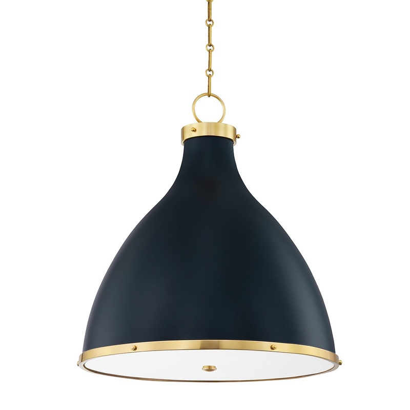 Hudson Valley MDS362-AGB/DBL Painted No. 3 Three Light Pendant, Aged Brass/Darkest Blue