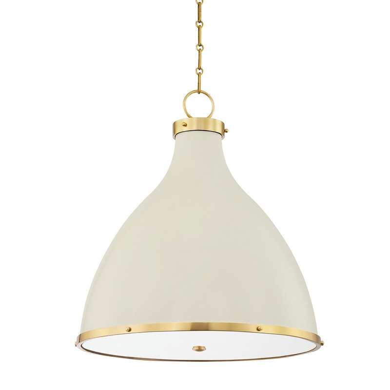 Hudson Valley MDS362-AGB/OW Painted No. 3 Three Light Pendant, Aged Brass/Off White