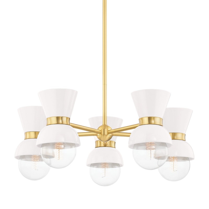Mitzi H469805-AGB/CCR Gillian Five Light Chandelier, Aged Brass/Ceramic Gloss Cream