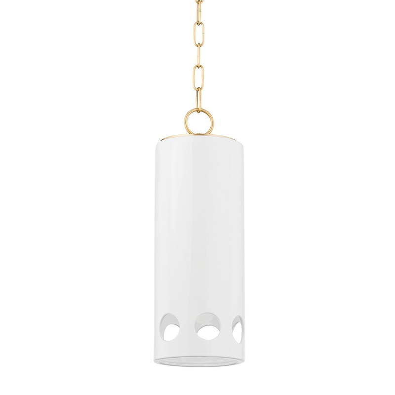 Mitzi H705701-AGB/CGW Jean One Light Pendant, Aged Brass/Ceramic Gloss White