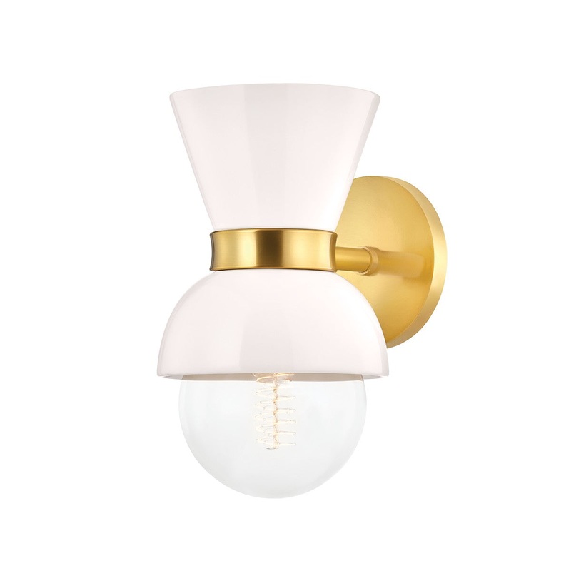 Mitzi H469101-AGB/CCR Gillian One Light Wall Sconce, Aged Brass/Ceramic Gloss Cream