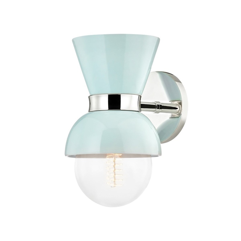 Mitzi H469101-PN/CRB Gillian One Light Wall Sconce, Polished Nickel/Ceramic Gloss Robins Egg Blue