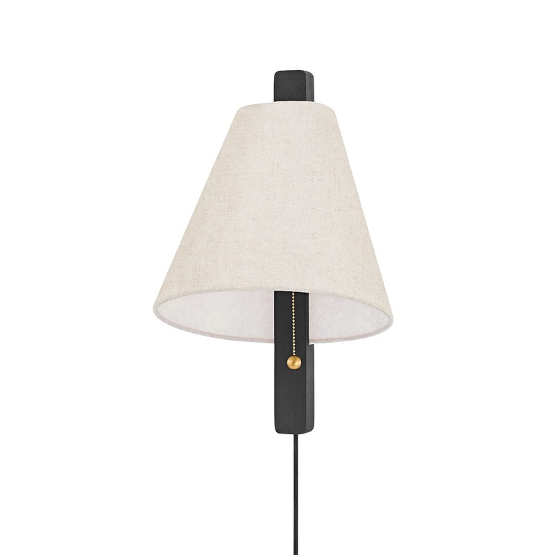 Mitzi HL636201-AGB/WCA Ellen One Light Wall Sconce, Aged Brass/Wood Charred Ash