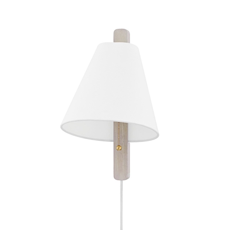 Mitzi HL636201-AGB/WWA Ellen One Light Wall Sconce, Aged Brass/Wood Whitewash Ash