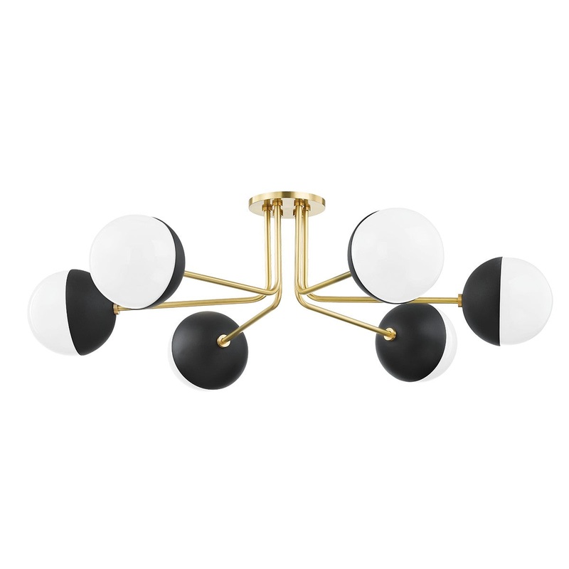 Mitzi H344606-AGB/BK Renee Six Light Semi Flush Mount, Aged Brass/Black