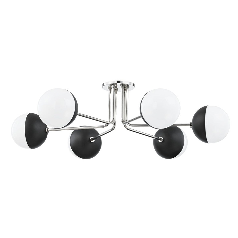 Mitzi H344606-PN/BK Renee Six Light Semi Flush Mount, Polished Nickel/Black