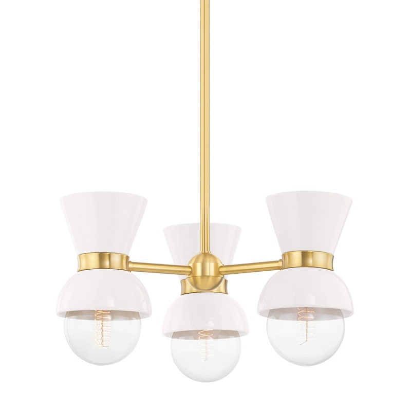 Mitzi H469603-AGB/CCR Gillian Three Light Semi Flush Mount, Aged Brass/Ceramic Gloss Cream