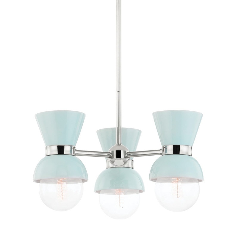 Mitzi H469603-PN/CRB Gillian Three Light Semi Flush Mount, Polished Nickel/Ceramic Gloss Robins Egg Blue