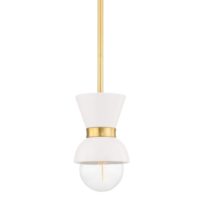 Mitzi H469701-AGB/CCR Gillian One Light Pendant, Aged Brass/Ceramic Gloss Cream