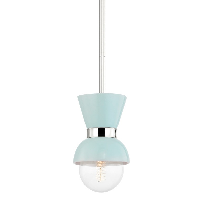 Mitzi H469701-PN/CRB Gillian One Light Pendant, Polished Nickel/Ceramic Gloss Robins Egg Blue
