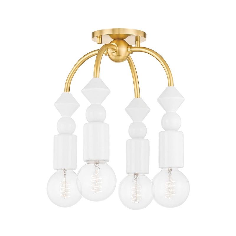 Mitzi H471604-AGB Flora Four Light Semi Flush Mount, Aged Brass