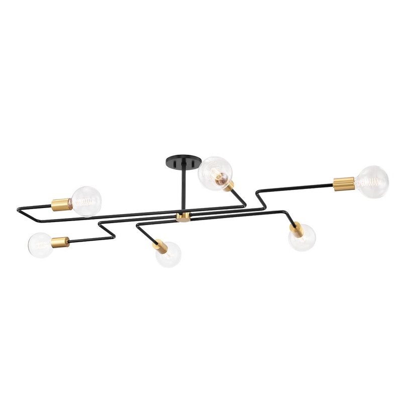 Mitzi H488606L-AGB/TBK Jena Six Light Semi Flush Mount, Aged Brass/Textured Black Combo