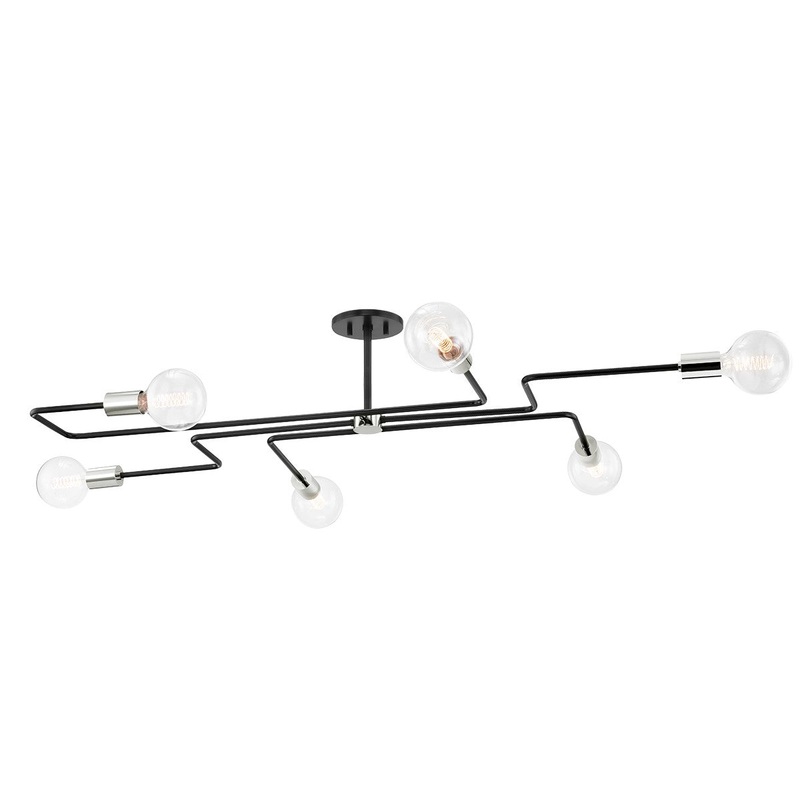 Mitzi H488606L-PN/TBK Jena Six Light Semi Flush Mount, Polished Nickel/Textured Black Combo