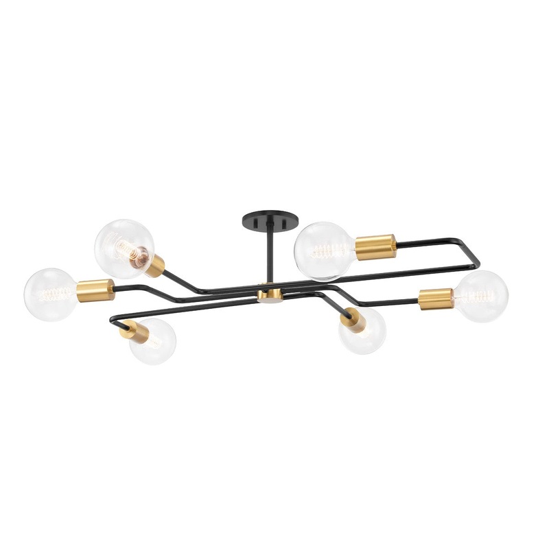 Mitzi H488606S-AGB/TBK Jena Six Light Semi Flush Mount, Aged Brass/Textured Black Combo