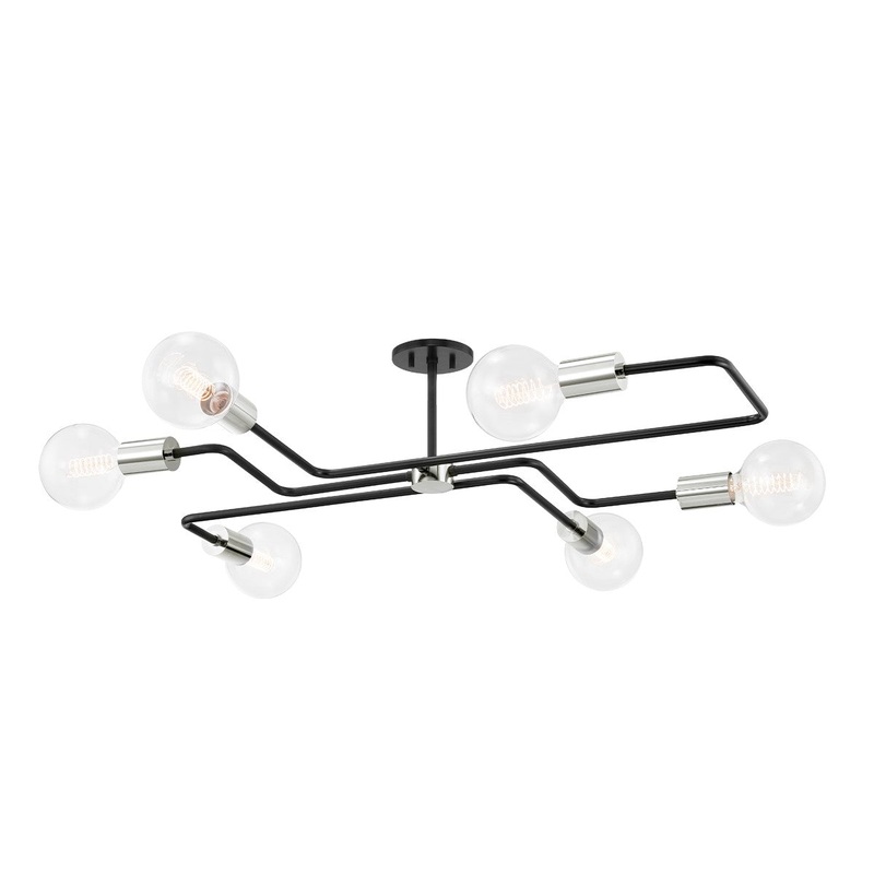 Mitzi H488606S-PN/TBK Jena Six Light Semi Flush Mount, Polished Nickel/Textured Black Combo