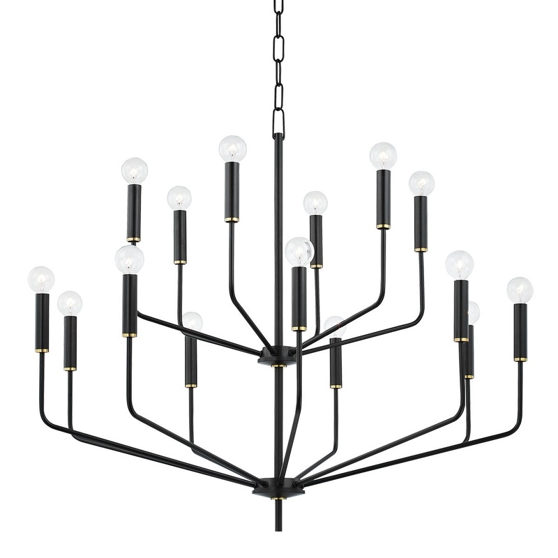 Mitzi H516815-AGB/SBK Bailey 15 Light Chandelier, Aged Brass/Soft Black