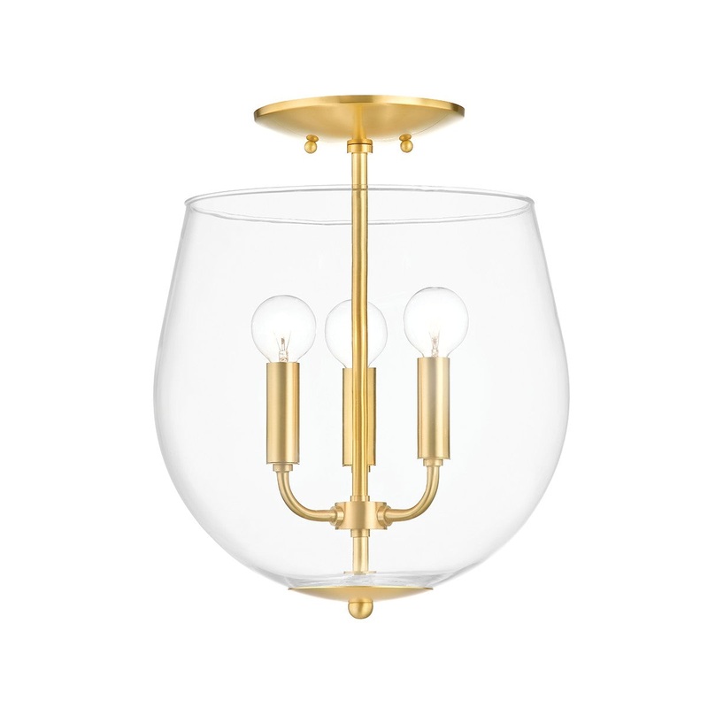 Mitzi H557603-AGB Bobbi Three Light Semi Flush Mount, Aged Brass