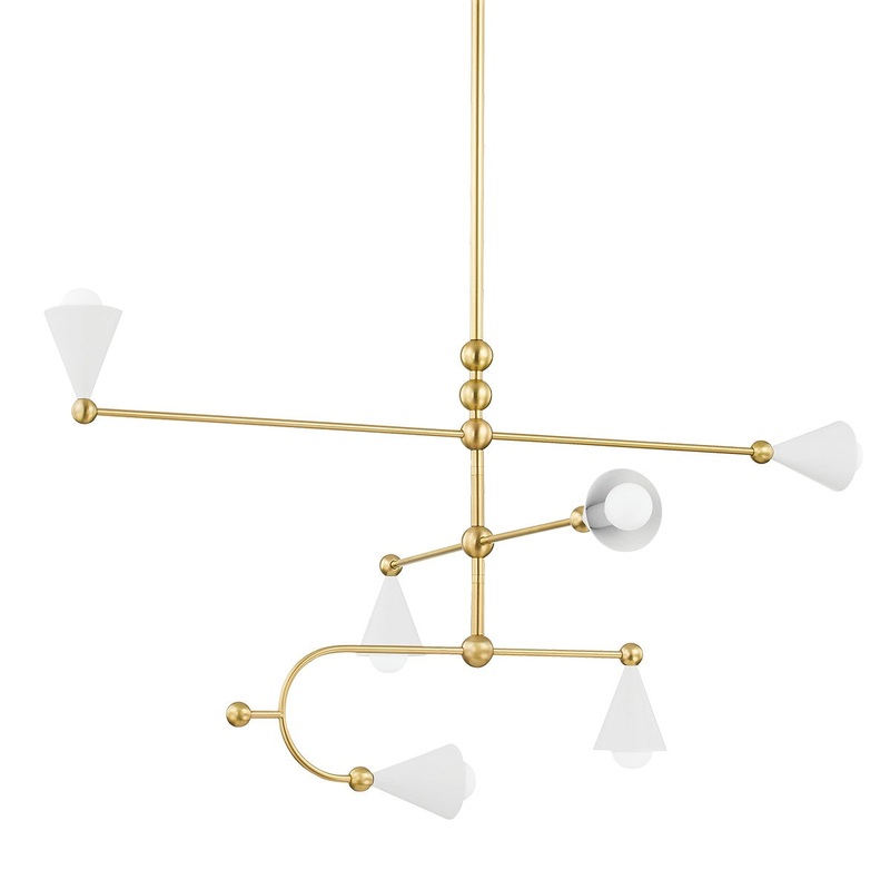 Mitzi H681806-AGB/SWH Hikari Six Light Chandelier, Aged Brass/Soft White