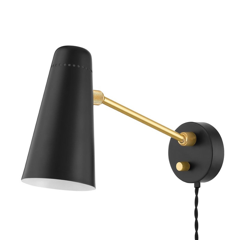 Mitzi HL598201-AGB/SBK Alex One Light Portable Wall Sconce, Aged Brass