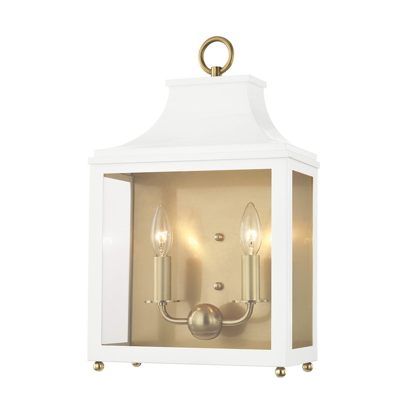 Mitzi H259102-AGB/WH Leigh Two Light Wall Sconce, Aged Brass/Soft Off White