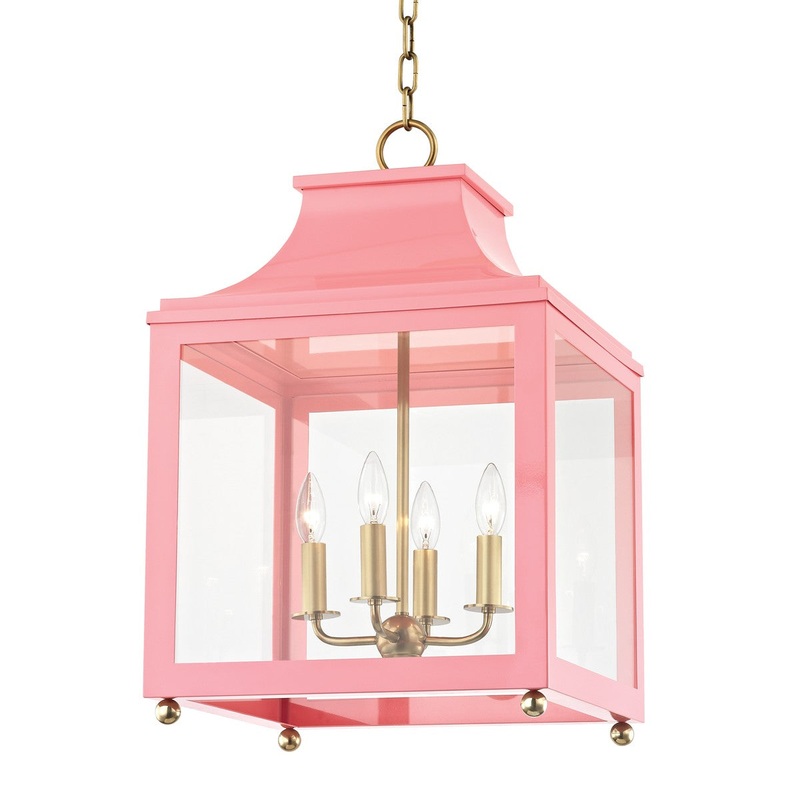 Mitzi H259704L-AGB/PK Leigh Four Light Pendant, Aged Brass/Pink