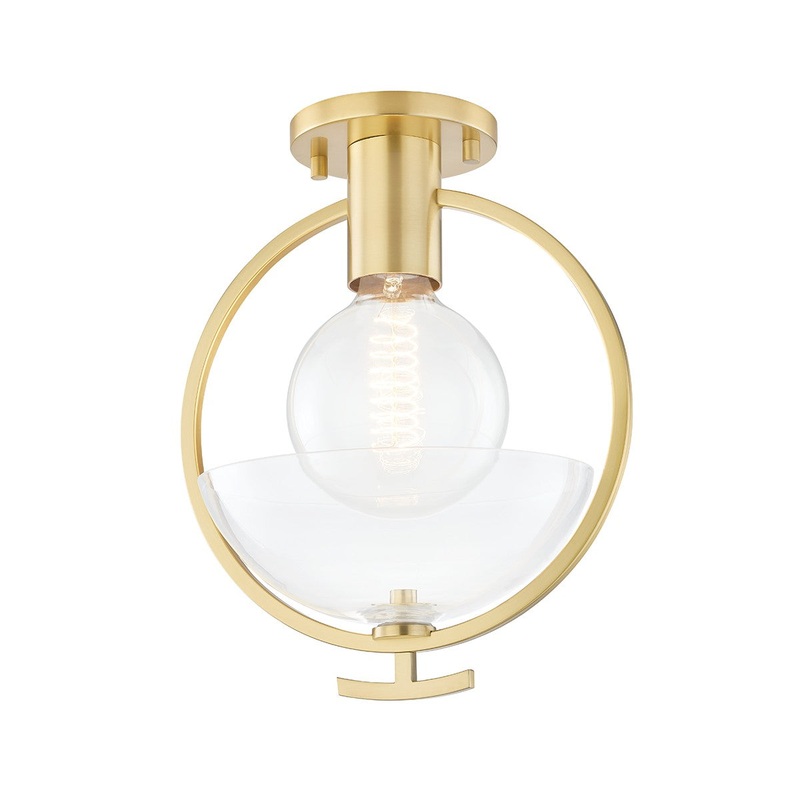 Mitzi H387601-AGB Ringo One Light Semi Flush Mount, Aged Brass