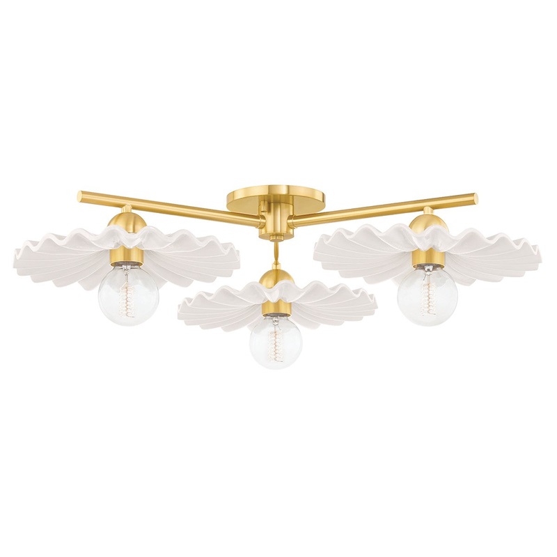 Mitzi H499603-AGB/CCR Tinsley Three Light Semi Flush Mount, Aged Brass/Ceramic Gloss Cream