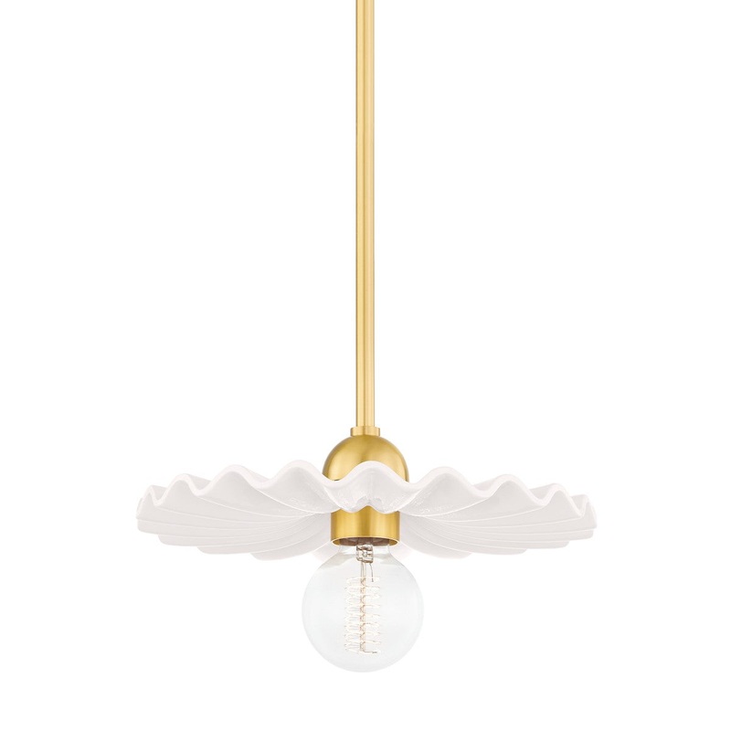 Mitzi H499701-AGB/CCR Tinsley One Light Pendant, Aged Brass/Ceramic Gloss Cream
