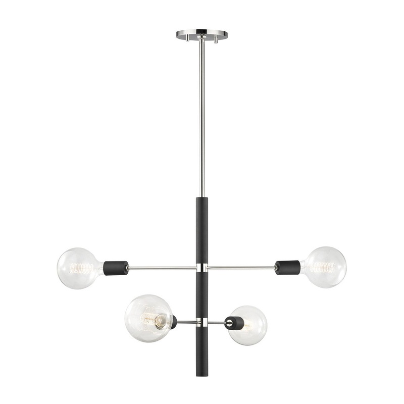 Mitzi H178804-PN/BK Astrid Four Light Chandelier, Polished Nickel/Black