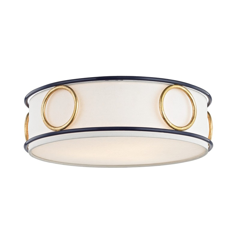 Mitzi H236503-GL/NVY Jade Three Light Flush Mount, Gold Leaf/Navy
