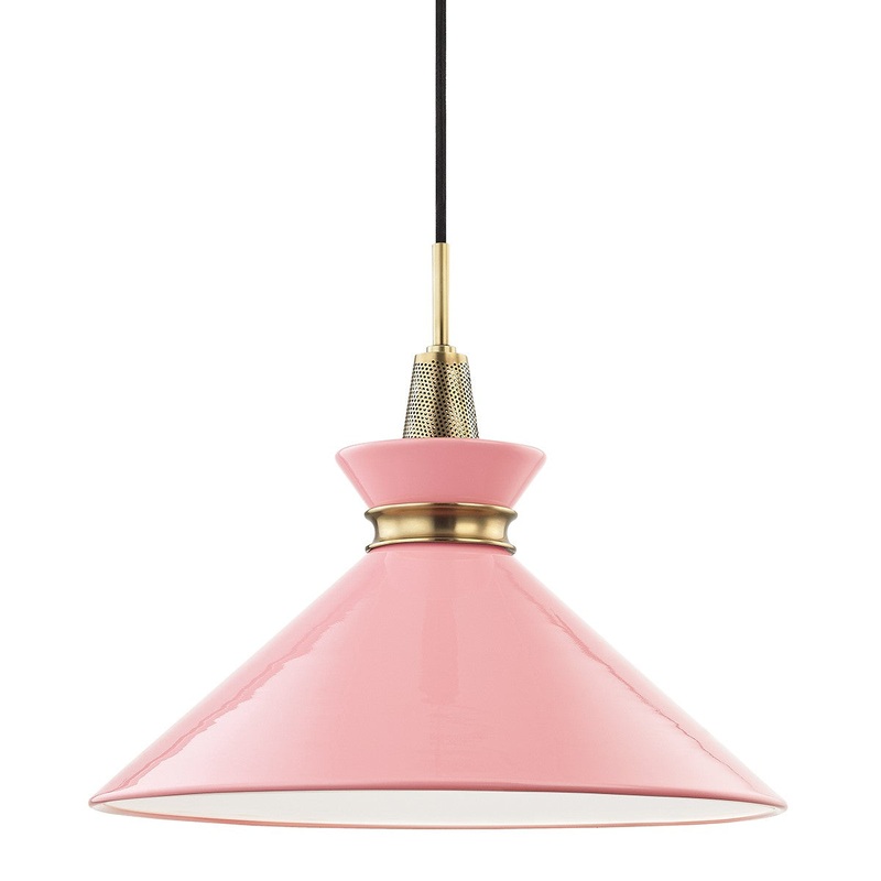 Mitzi H251701L-AGB/PK Kiki One Light Pendant, Aged Brass/Pink