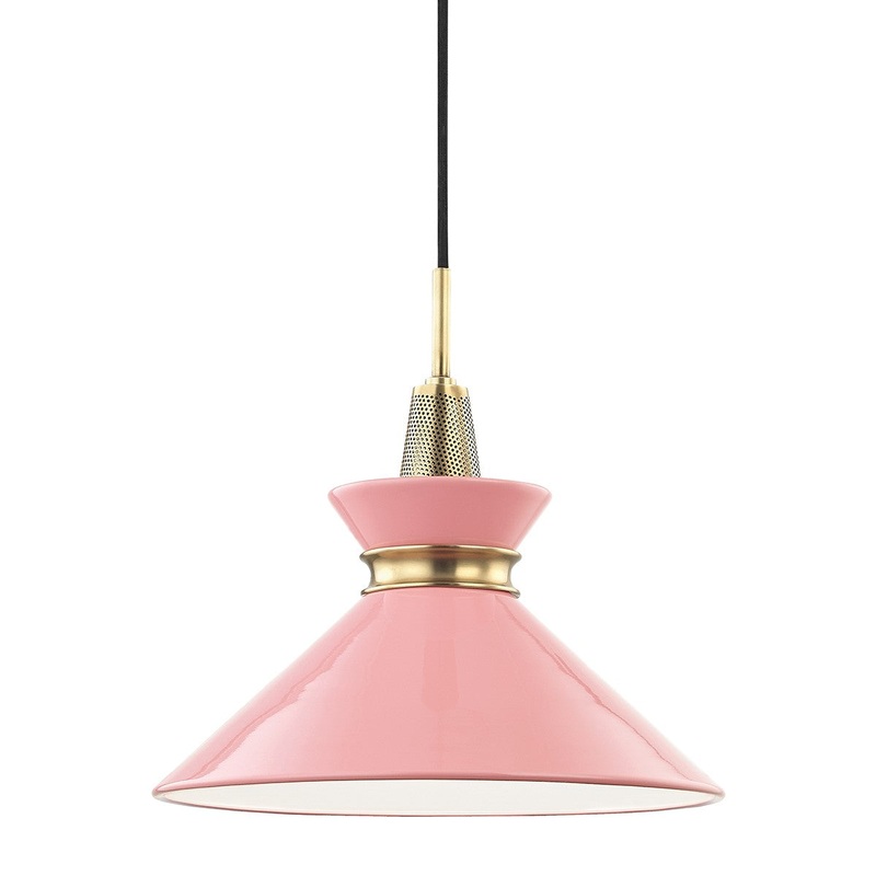Mitzi H251701S-AGB/PK Kiki One Light Pendant, Aged Brass/Pink