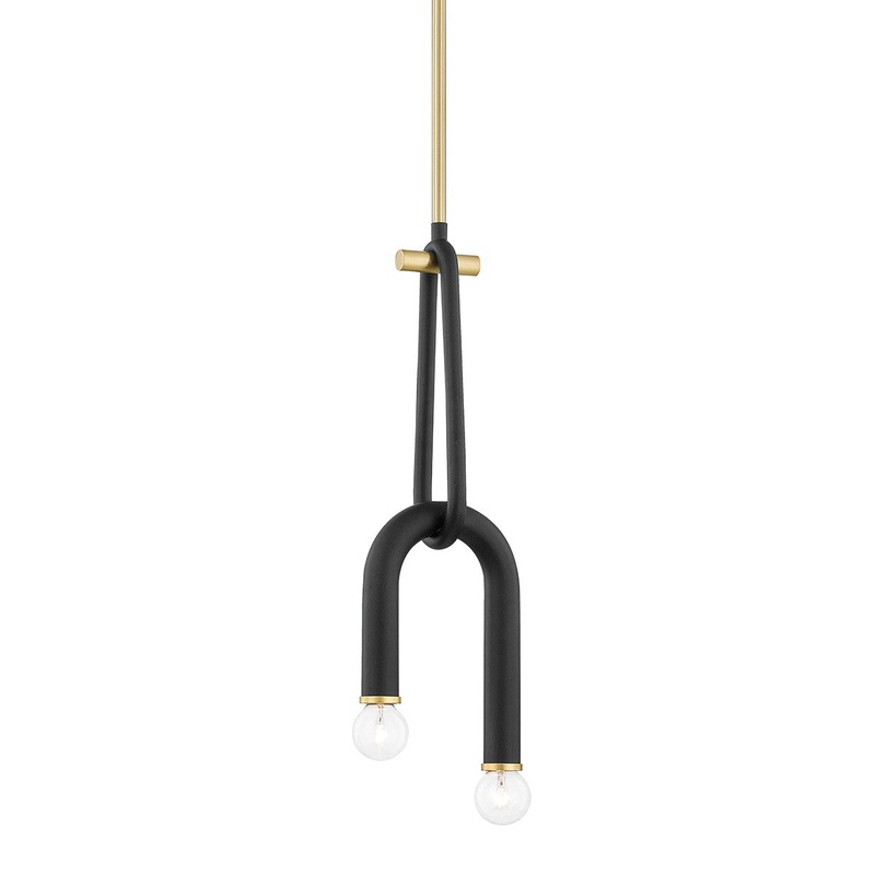 Mitzi H382702-AGB/BK Whit Two Light Pendant, Aged Brass/Black