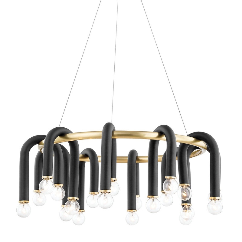 Mitzi H382820-AGB/BK Whit 20 Light Chandelier, Aged Brass/Black