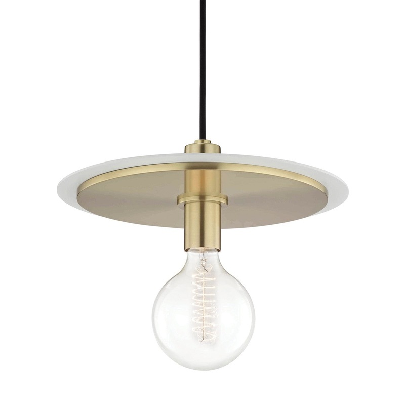 Mitzi H137701L-AGB/WH Milo One Light Pendant, Aged Brass/Soft Off White