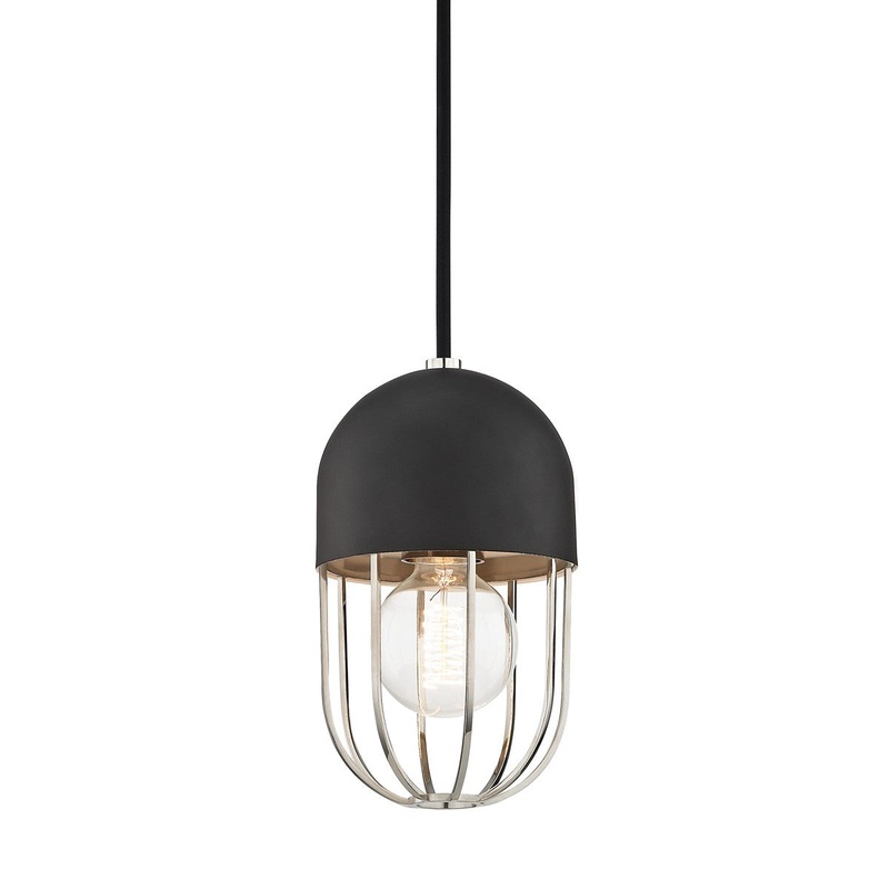 Mitzi H145701-PN/BK Haley One Light Pendant, Polished Nickel/Black