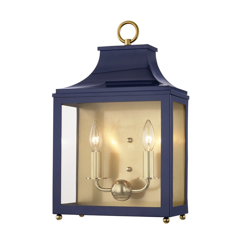 Mitzi H259102-AGB/NVY Leigh Two Light Wall Sconce, Aged Brass/Navy