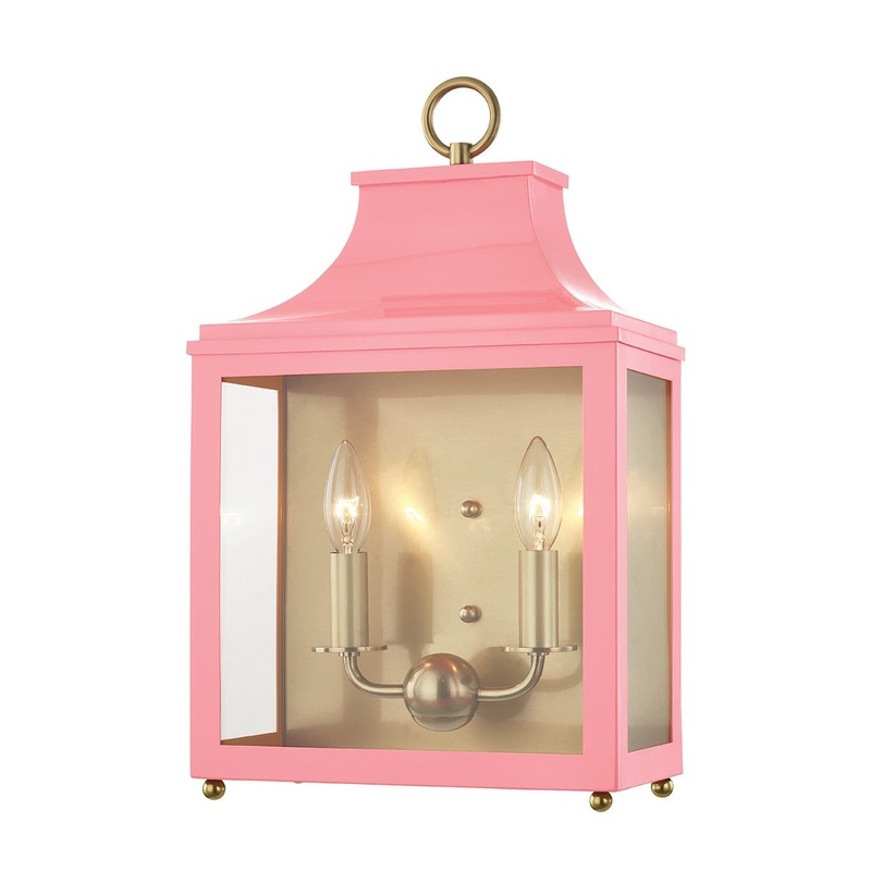 Mitzi H259102-AGB/PK Leigh Two Light Wall Sconce, Aged Brass/Pink