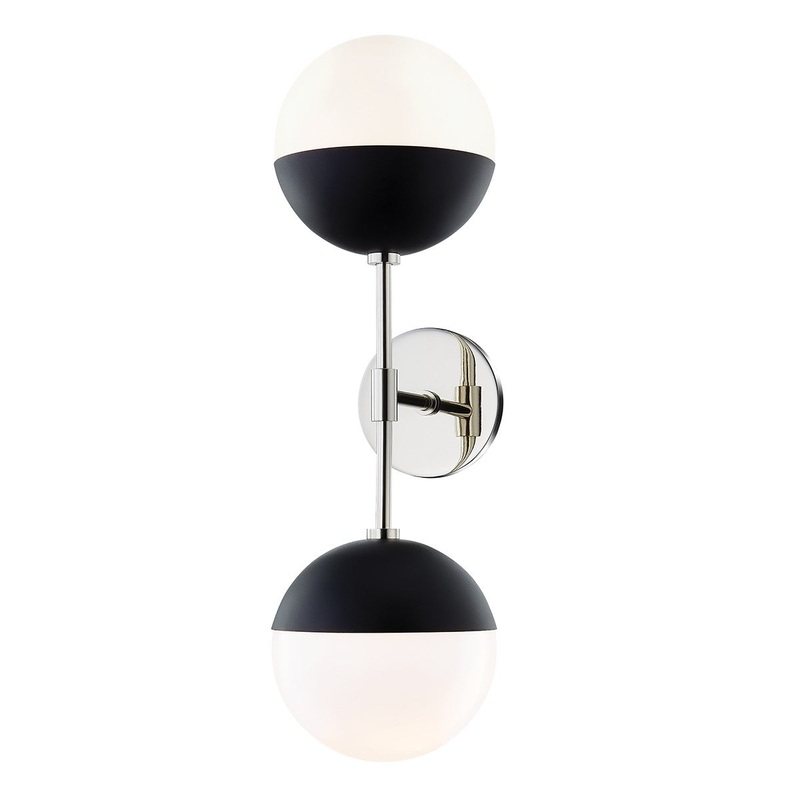 Mitzi H344102A-PN/BK Renee Two Light Wall Sconce, Polished Nickel/Black