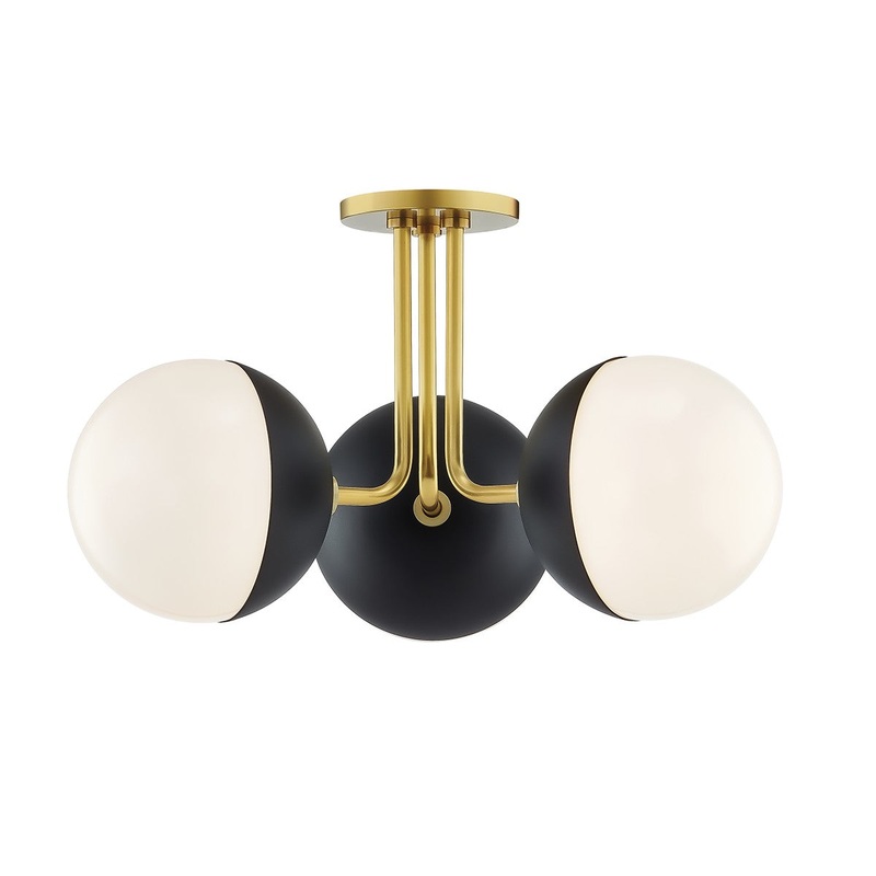 Mitzi H344603-AGB/BK Renee Three Light Semi Flush Mount, Aged Brass/Black