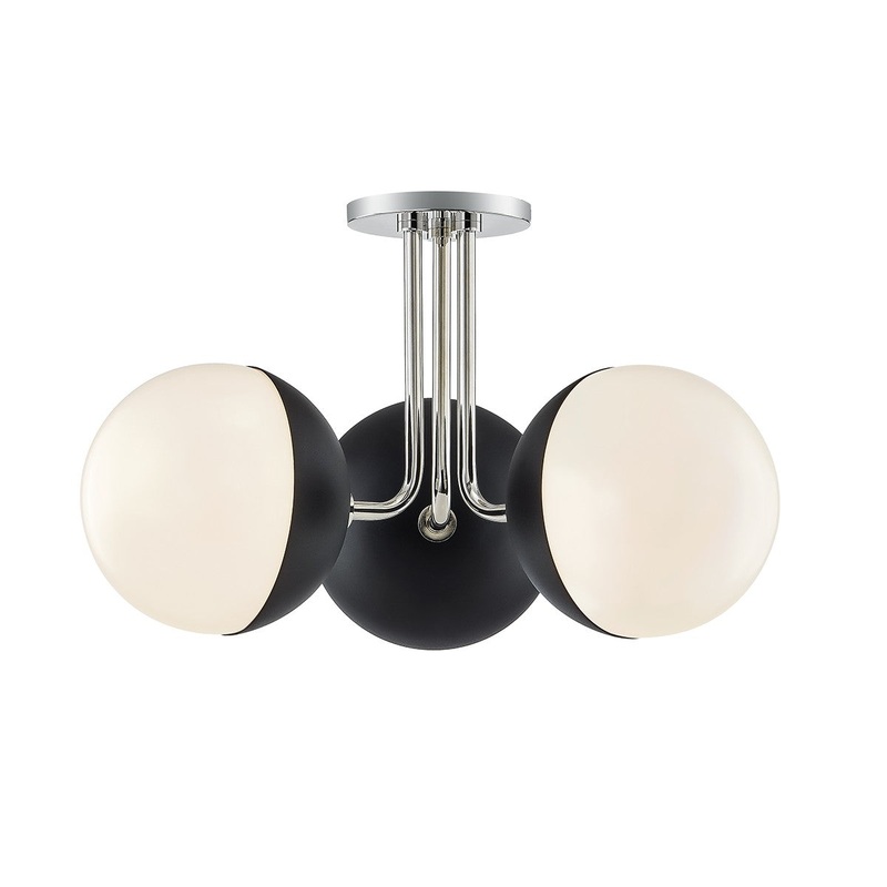 Mitzi H344603-PN/BK Renee Three Light Semi Flush Mount, Polished Nickel/Black